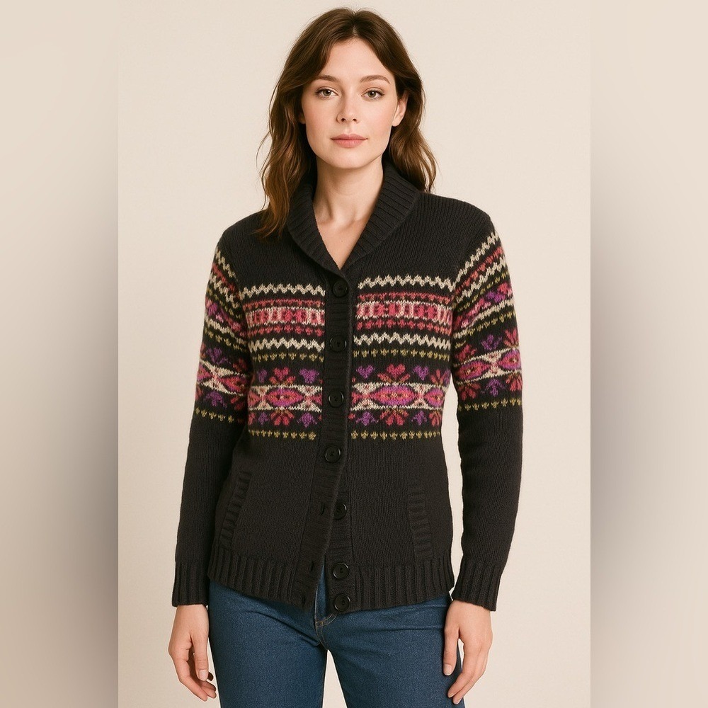 TIARA International Vintage Fair Isle Button Cardigan – Medium‎